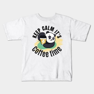 Panda Hugging Coffee. It is Coffee Time Kids T-Shirt